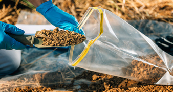 Collecting soil with a trowel